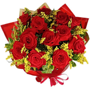 BQ-01: Buquê de 12  rosas colombianas vermelhas