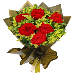 BQ-08: Buquê de 6 rosas colombianas vermelhas