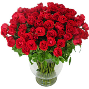 AP-08 VE: 50 Rosas vermelhas no vaso de vidro